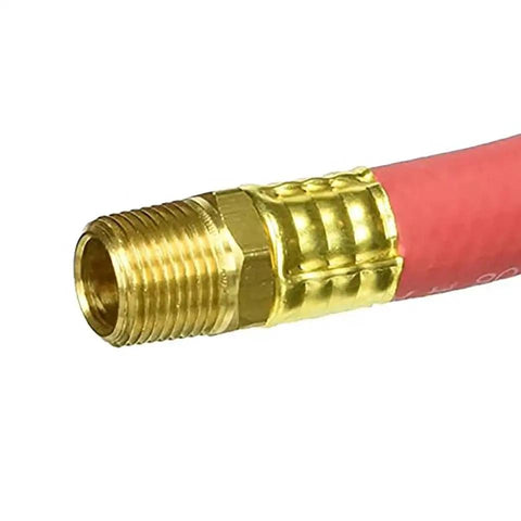 Brass connector on Tuff As Nails Rubber Air Hose Whip Snubber rated at 200 PSI for impact tool protection.