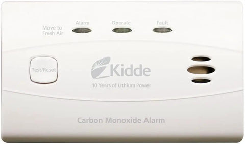 Carbon Monoxide Detector With 10 Year Battery Replacement Indicator Test Reset Button 2 Pack For Home Safety Easy No Wiring Install No Fuss Portable Wall Or Tabletop Alarm Electrochemical Sensor close-up of front view