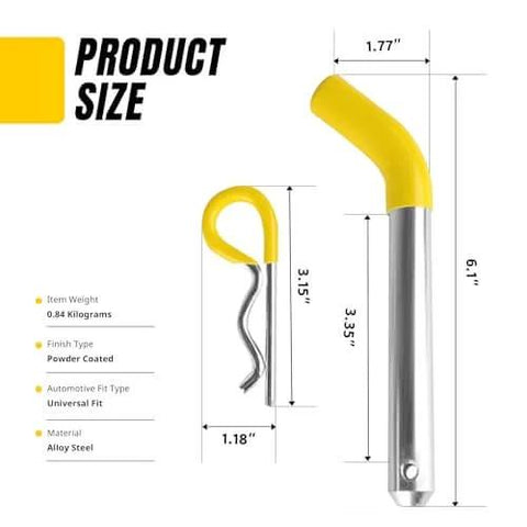 Three Pack Trailer Hitch Pins And Clips With Rubber Coated Yellow Grips Five Eighths Inch Pin Diameter Fits Two Inch Receiver