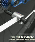 Close-up of Derailleur Hanger Alignment Gauge Tool For Bikes With 20 To 29 Inch Wheels Pro Grade Stainless Steel 304 in use
