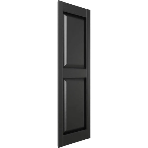 Two Equal Panel Vinyl Shutters 12 Inch Wide By 31 Inch High Black With Raised Panel Design Includes Shutter Loks And Screws Per Pair Easy DIY Install Durable Molded Through Color