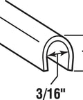 Diagram showing dimensions of Stainless Steel Patio Door Track Cover For Sliding Glass Doors, fits 1/4 inch gaps, 3/16 inch depth.