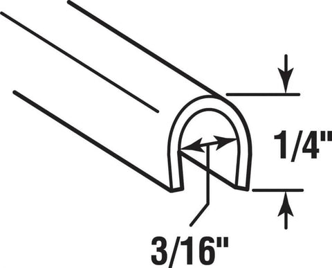 Diagram showing dimensions of Stainless Steel Patio Door Track Cover For Sliding Glass Doors, fits 1/4 inch gaps, 3/16 inch depth.
