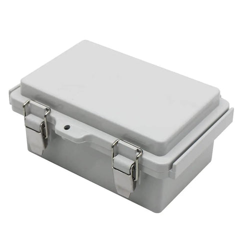 Grey Waterproof Outdoor Junction Box With Hinged Cover And Stainless Steel Latch Weatherproof PVC Enclosure For DIY Projects IP67 Rated Includes Mounting Plate And Wall Brackets 5.9 By 3.9 By 2.8 Inch