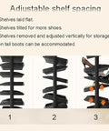 Adjustable shelf spacing of Slick Pull Out Shoe Rack With 16 Tier Metal Shelf for various shoe sizes and types.
