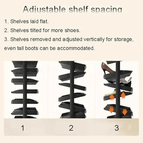 Adjustable shelf spacing of Slick Pull Out Shoe Rack With 16 Tier Metal Shelf for various shoe sizes and types.