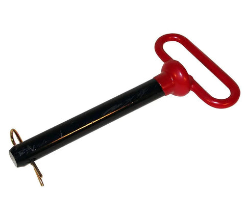 Red Handle 7/8 Inch Forged Hitch Pins, 6-1/2 Inch Usable Length, 5 Pack, Tensile Steel, Double Heat Treated, Red Vinyl Handle With Black Pin Finish