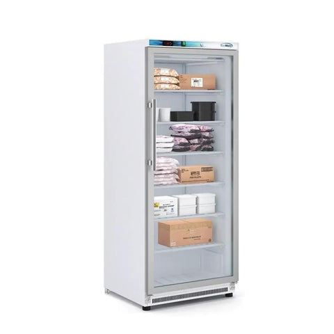 Legit 21 Cubic Feet Glass Door Freezer With Digital Temp Control And Adjustable Shelves Heavy Duty Steel Exterior for retail use.