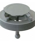 Sewer relief valve, plastic, 4-inch; round gray valve with grooved body and spring plunger