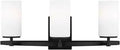 Midnight Black 3 Light Alturas Contemporary Bath Vanity Wall Sconce with satin etched glass shades for modern home decor.