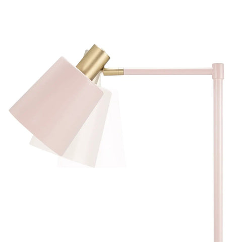 60 Inch Rose Floor Lamp With Gold Accents In Line Foot Switch Pink Contemporary Industrial Design Dope Statement Piece For Living Room Or Bedroom Modern Luxury Lighting, close-up of pink and gold tilting lamp head