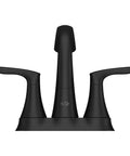 Front view of Weller 4 Inch Centerset Bathroom Sink Faucet With 2 Handles 3 Hole Matte Black Finish, Push And Seal Drain