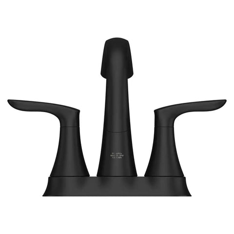 Front view of Weller 4 Inch Centerset Bathroom Sink Faucet With 2 Handles 3 Hole Matte Black Finish, Push And Seal Drain