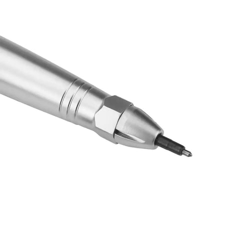 Close-up of the Real Deal Air Scribe Engraving Pen With Pneumatic Pencil Design, featuring alloy steel stylus tip for precise etching.