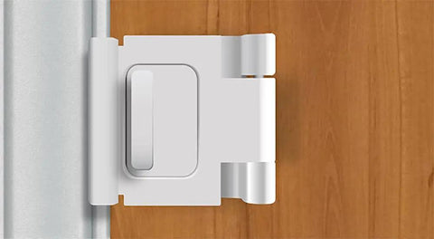 Out-Swing Door Lock For Home Security, Kidproof And Tamper-Resistant Latch With Quick Tool-Free Install, White Finish on Wooden Door