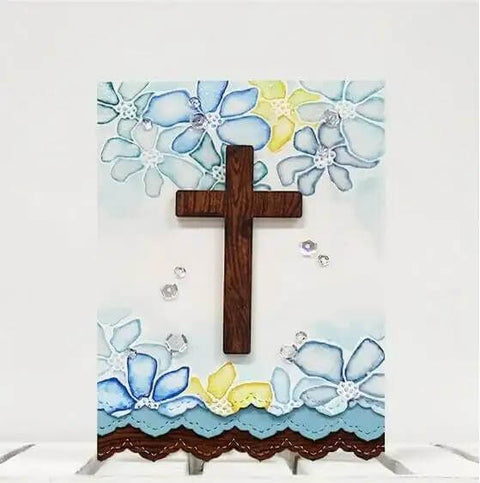 Cross Set Metal Die Cuts For Christmas Pray Fish Cross Cutting Dies Stencils For DIY Scrapbooking Embossing Card Making And Bow Creations Carbon Steel Thin Die Cut Shapes For Creative Crafts with floral backdrop