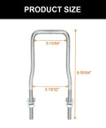 Trailer Spare Tire Mount Bracket U Bolt Tire Carrier Holder Side Mount Fits 4 Lug 5 Lug Up To 15 Inch Tire Easy Install Heavy Duty Gear For Trailers And Utility Vehicles shown in product size measurement with nuts and washers.