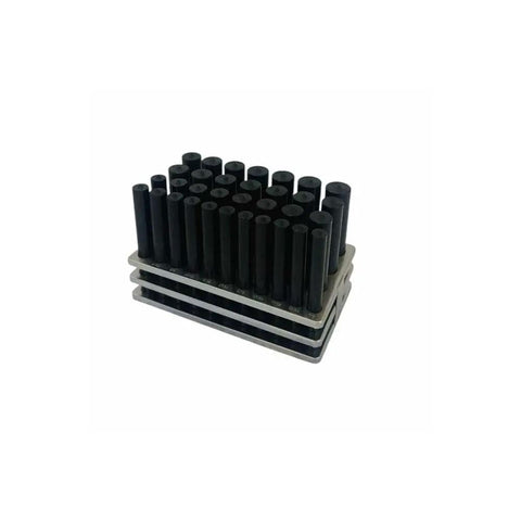 33-piece transfer punch set in a tray, pro grade tool steel with black oxide finish, for precision alignment in metalworking and machining.