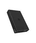 Dual Bay 2.5 Inch Sata Enclosure With Usb C Type Port For Ssd And Hard Drives, sleek black aluminum chassis at an angle.