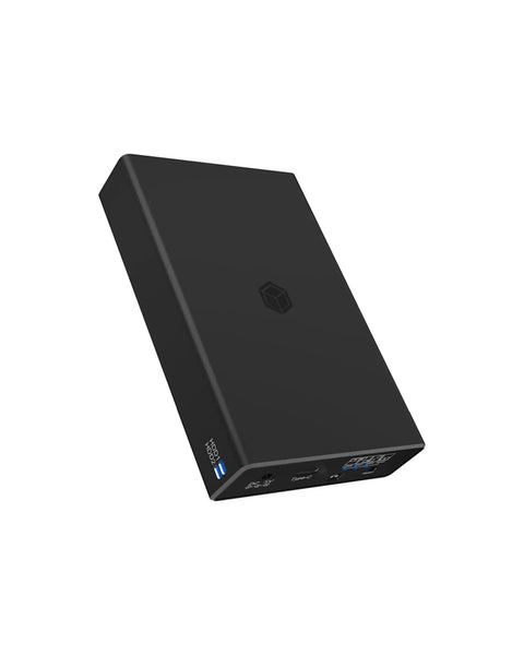 Dual Bay 2.5 Inch Sata Enclosure With Usb C Type Port For Ssd And Hard Drives, sleek black aluminum chassis at an angle.