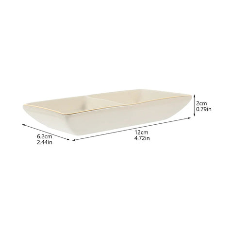 Premium Ceramic Jewelry Dish With Shimmering Gold Trim Dual Grid Holder For Ring And Bling Stash Small Trinket Catchall Plate measuring 12cm x 6.2cm.