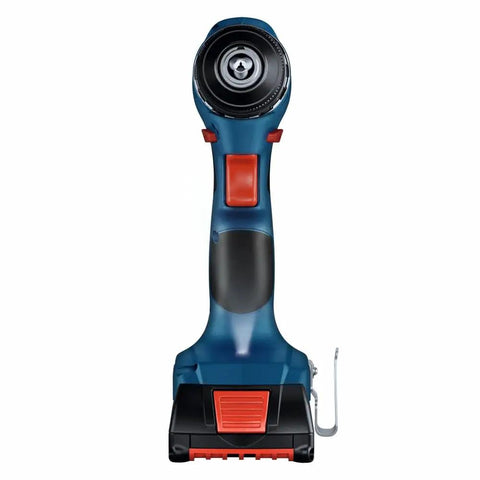 Front view of 18V Compact Brushless Drill Driver Kit with One Half Inch Chuck and 2 Ah Battery, ergonomic design
