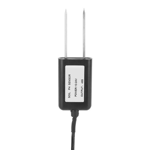 Soil pH Sensor With RS485 0 To 5V 0 To 10V And 4 To 20mA Outputs Epoxy Probe, dual-prong design, IP68 waterproof, close-up view.