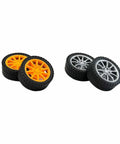 Orange and gray wheels from Twenty Piece Toy Wheel Set With 2mm Shaft Holes For DIY RC Cars Trucks Helicopters And Robots Kit
