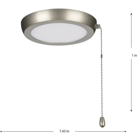 AirPro 1 Light Integrated LED Ceiling Fan Light Kit With Edgelit Dope Design Transitional Painted Nickel Finish And Opal Shade features slim profile with pull chain