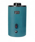 Heavy Hitter Indirect Fired Water Heater 35 Gallon Capacity With Hydrastone Lined Tank, teal unit with control panel.