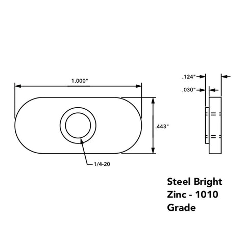 Diagram of Centered Slide In Economy T Nuts for 1 inch 10 Series Aluminum Extrusions with measurements and steel grade
