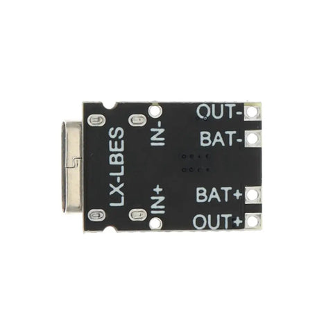 Five Tp4057 1A Lithium Ion Battery Charging Modules With Type C Usb Hookup Overtemp Cutout And Dual Led Status Lights on PCB board.