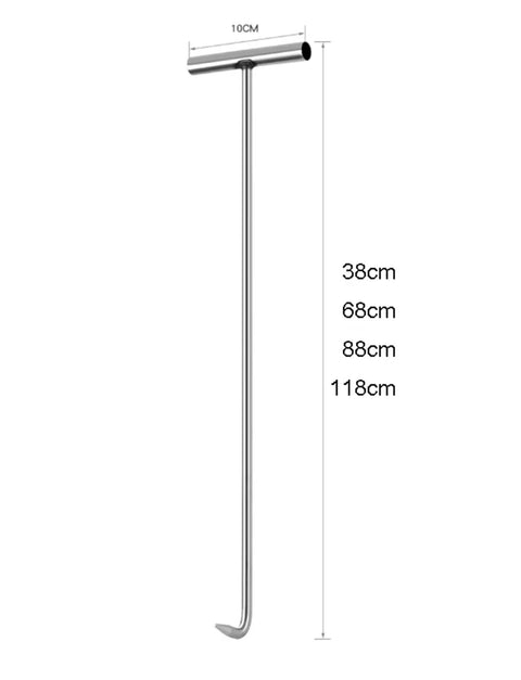 Heavy Duty Stainless Steel Manhole Cover Hook With Chunky Thick Handle Rock Solid T Shaped Grip, 118cm long, designed for safe heavy lifting.