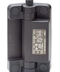 426601 Hinges with Built In Safety Multiple Switch, black polymer body, 2 NO and 2 NC contacts, 8 pole male connector, Elea hinge close-up