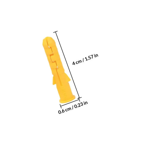 Single ribbed wall plug from 200 Pack Yellow Self Drilling Ribbed Wall Plugs Set for Drywall and Hollow Walls, measured dimensions