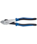 Heavy Duty 8 Inch Diagonal Cutting Pliers With High Leverage Design Made In USA, blue and black handles, steel jaws