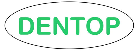 Logo displaying the text 'DENTOP' in bold green letters on a white oval background.