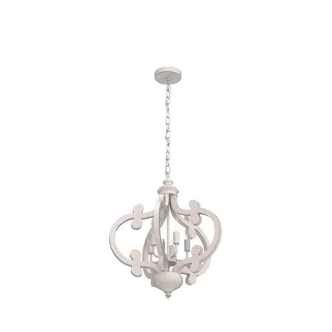 Farmhouse 5 Light French Country Wood Chandelier For Dining Room And Kitchen Island, Rustic White Pendant Light Fixture hanging