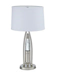 Ultra Modern Table Lamp With Sparkling Water Droplet Dance Night Light, Satin Nickel Finish, Glass And Metal Frame, front view