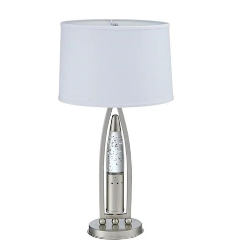 Ultra Modern Table Lamp With Sparkling Water Droplet Dance Night Light, Satin Nickel Finish, Glass And Metal Frame, front view