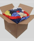 Garage-Grade Low-Lint Reclaimed Cotton Polo Shop Towels Rags in 25 lb box with assorted colors for auto shops and workshops