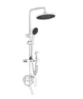 Surface Mount Bathroom Faucet With Handheld Shower 304 Stainless Steel Hot And Cold Mixer Install Without Tools Silicone Anti Clog Pores For Kids Pets Copper Core Top Shelf Quality, white wall-mounted design with overhead shower and handheld wand.