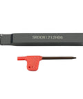 SRDCN1212H06 carbide insert holder, front view, dark gray with orange-red adjustment tool