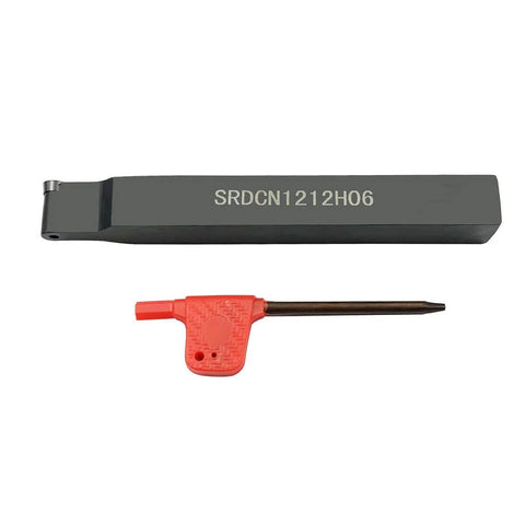 SRDCN1212H06 carbide insert holder, front view, dark gray with orange-red adjustment tool