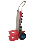Heavy Duty Electric Stair Climber Cart With Removable 48V Battery And Silent Brushless Motor For Moving Heavy Loads Upstairs Effortlessly side view showing dual foot plates and motor.