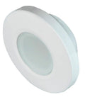 Orbit White Flush Mount Down Dimmable Light With Blue Accent Ultra Slim Weatherproof Boat Cabin Ceiling Fixture side view