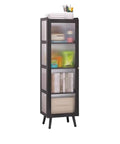 Floor Standing Bookshelf With Bamboo Shelves And Plastic Doors, Heavy Duty Display Organizer for office or living room, sturdy feet