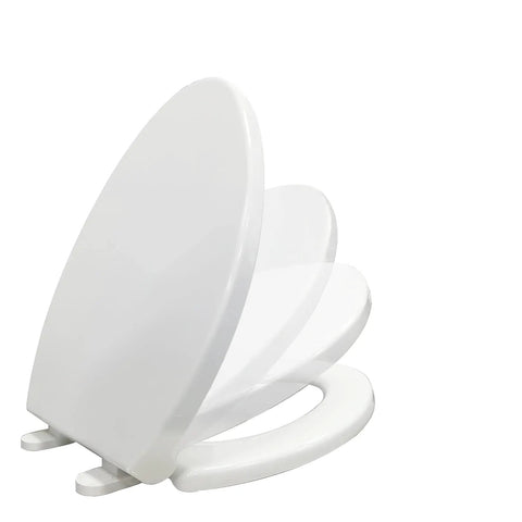 Elongated Toilet Seat With Slow Close Lids Easy To Install And Clean Durable White Plastic Replacement For Standard Elongated Oblong Or Oval Toilets Quiet Soft Close Sturdy And Simple To Mount featuring lid in slow-close motion