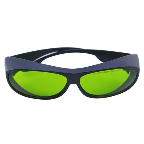 Hardcore Laser Safety Glasses With OD4 Optical Density And Heavy Duty Blocking For Fiber Yag Dpss Engraving Industrial Eye Gear, green lenses, front view.