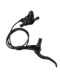 Drop Heavy Control On Gnarly Routes With This Compatible Hydraulic Disc Brake Kit Made For Mountain Bike Builders Featuring Left Front And Right Rear Levers In Tough Matte Black Build, showing left lever and hydraulic line.
